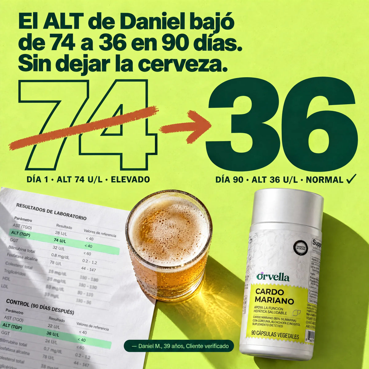 El ALT de Daniel bajó de 74 a 36 en 90 días